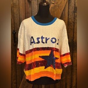 Astros Women’s Sequin Crop Shirt - White, Red, Orange, Blue